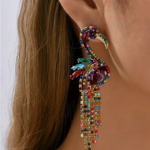 Flamingo rhinestone drop earrings multi colored stones